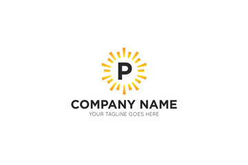 Initial letter p sun, solar logo and icon vector illustration