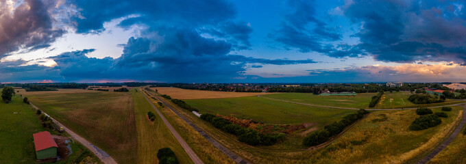 Storm clouds over the Rhine near Monheim and Leverkusen, Germany.