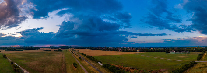 Storm clouds over the Rhine near Monheim and Leverkusen, Germany.