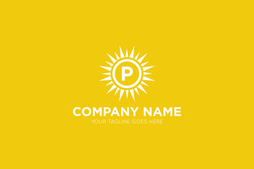 Initial letter p sun, solar logo and icon vector illustration