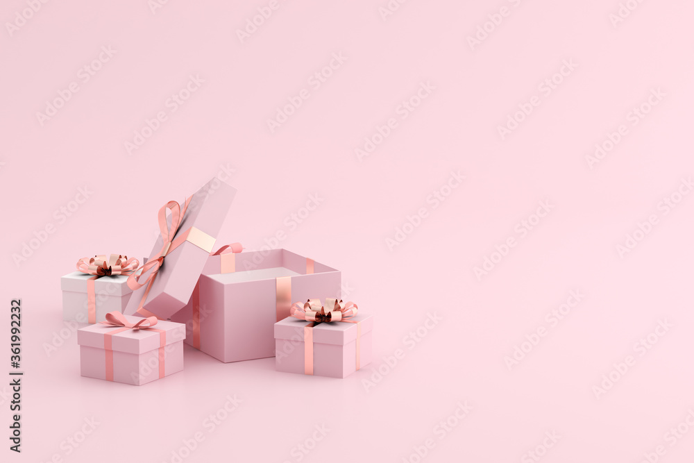 Aufkleber mock up of open gift box on pink background. 3d rendering.