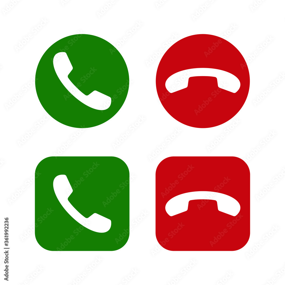 Poster phone icon set. call application symbol collection. green and red round and square button. flat inte
