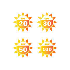 Set of Sun Protection UV Index, SPF 20, 30, 50, 100, Vector.