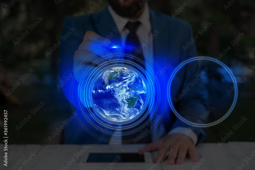 Poster digital image of distant solar system showing global technology networks. elements of this image fur