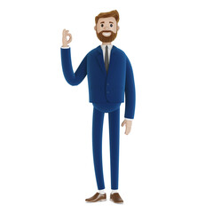 Fototapeta premium Cartoon character businessman shows a sign okay. 3d illustration.