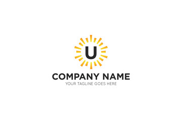 Initial letter u sun, solar logo and icon vector illustration
