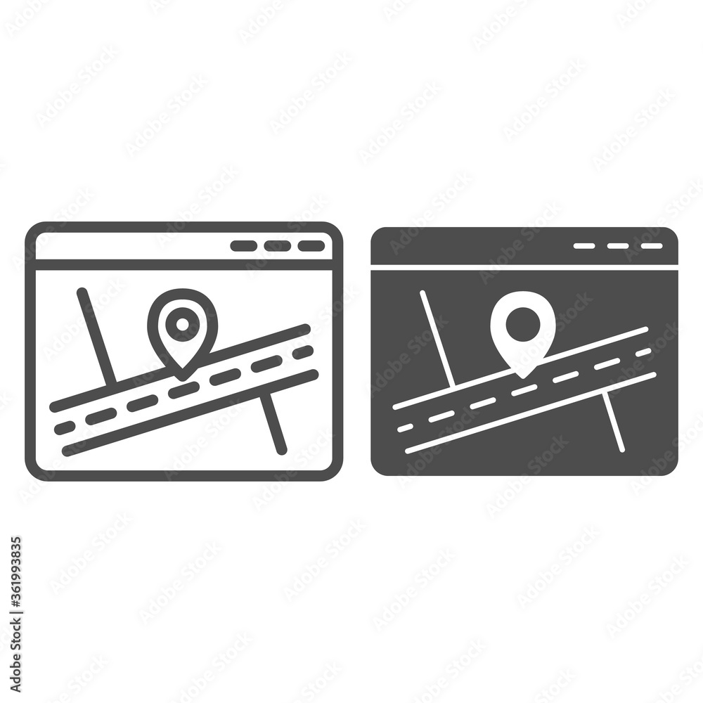 Poster web page with map and location pin line and solid icon, navigation concept, map marker pointer with 