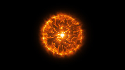 Orange glowing Abstract energy ball on black background