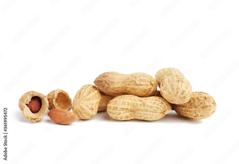 Poster heap of peanuts in shell and broken