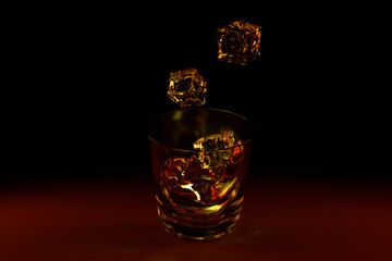Whiskey with ice. 3d image