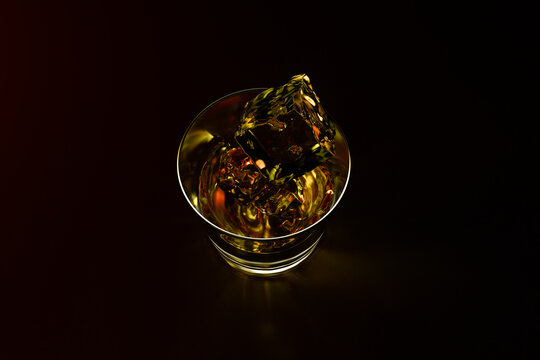Whiskey with ice. 3d image
