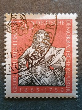 old German stamp from 1959 with the image of the musician Georg Friedrich Handel
