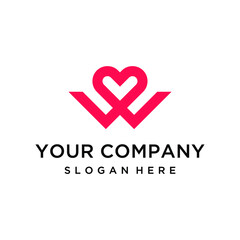 Creative letter W with love logo design