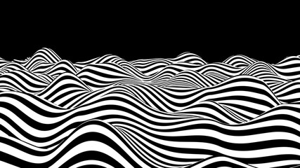 Abstract wave of white and black curved lines. Hallucination. Optical illusion. Twisted illustration. Futuristic background of lines. Dynamic wave. Vector.