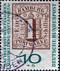 GERMANY - CIRCA 1959: a postage stamp  showing an illustration of the historic postage stamp...