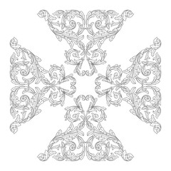 Vintage Ornament Element in baroque style with filigree and floral engrave the best situated for create frame, border, banner. It's hand drawn foliage swirl like victorian or damask design arabesque.