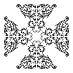 Vintage Ornament Element in baroque style with filigree and floral engrave the best situated for create frame, border, banner. It's hand drawn foliage swirl like victorian or damask design arabesque.