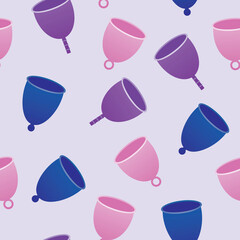 Seamless pattern with menstrual cap as a backdrop or wallpaper, flat vector stock illustration as a concept of green menstruation and eco-friendly lifestyle