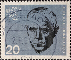GERMANY - CIRCA 1964: a postage stamp showing a portrait of XXX who was a resistance fighter...