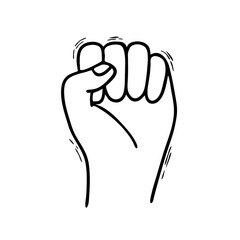 Hand in Doodle style isolated on a white background. A symbol of protest and resistance. The hand is bent into a fist. They wont pass. Revolutionary moods in society. A symbol of strength and protest