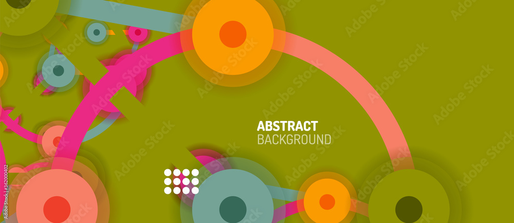 Poster flat style geometric abstract background, round dots or circle connections on color background. tech