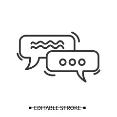 Dialog icon. Rectangular speech bubble linear pictograms with text lines and omission dots. Web communication concept. Editable stroke vector illustration for comic strips, banners and advertisement