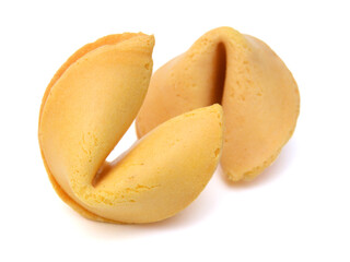 Fortune cookies with blank slip isolated on white background