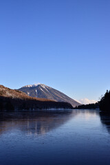 Freezing lake in Japan, Yunoko lake and Mt. Nantai-san