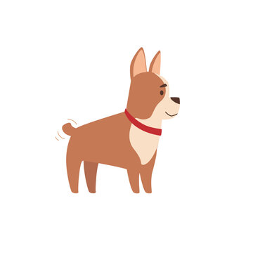 .French bulldog in profile. Funny little dog. Flat style, cartoon character of brown color, isolated. Vector illustration of a puppy.