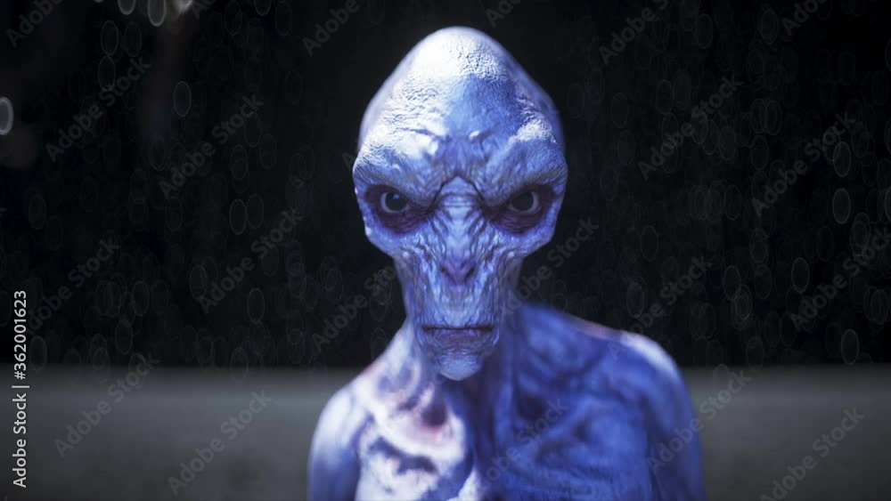 Poster alien on the moon. ufo concept. 3d rendering.