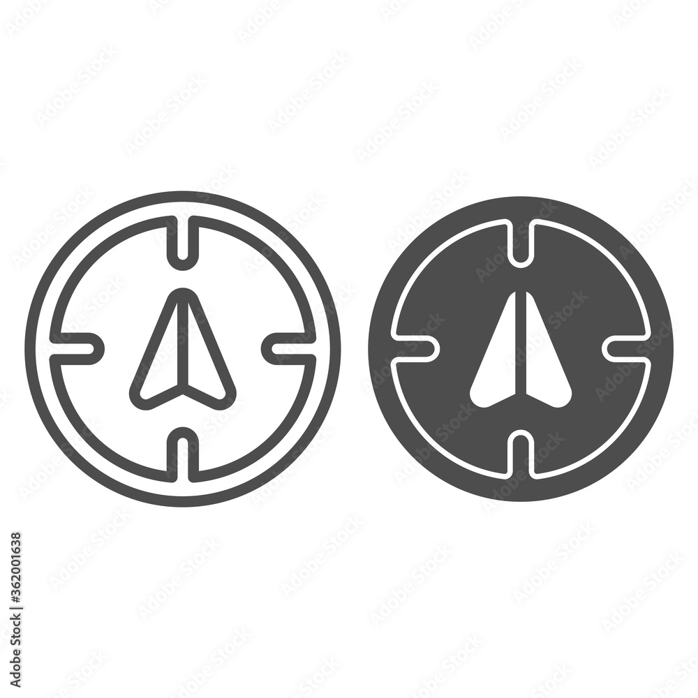Poster arrow gps with target line and solid icon, navigation concept, position sign on white background, gp