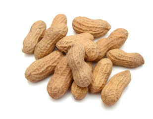 Composition from nuts on the white isolated background 
