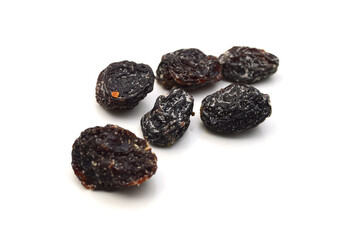 Mix nuts, dry fruits and grapes on a white background