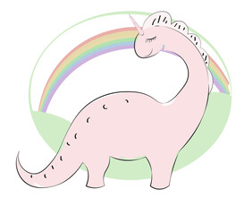 pink dinosaur unocorn Diplodocus and rainbow