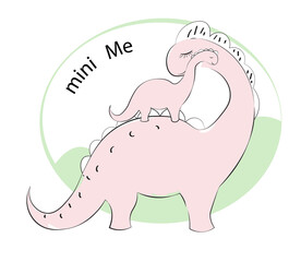 pink dinosaur Diplodocus mum and baby