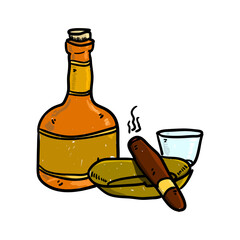 Hand drawn set of cognac composition. Vector illustration used for advertising beverage in restaurant or bar menu, for alcohol markets and logo design.