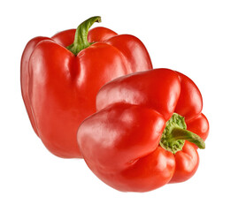 two red peppers isolated on a white background.