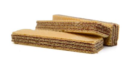 Wafers with chocolate on a white background