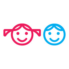 Red and blue girl and boy linear icon. © yana