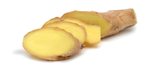Fresh ginger root or rhizome isolated on white background cutout
