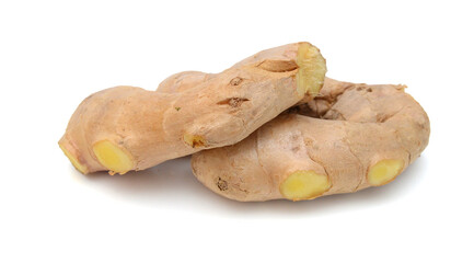 Fresh ginger root or rhizome isolated on white background cutout