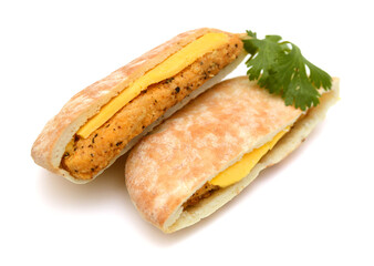 Flatbread tacos sandwich tacos with chicken, cheese  on white background for copy text menu recipe. - Image 