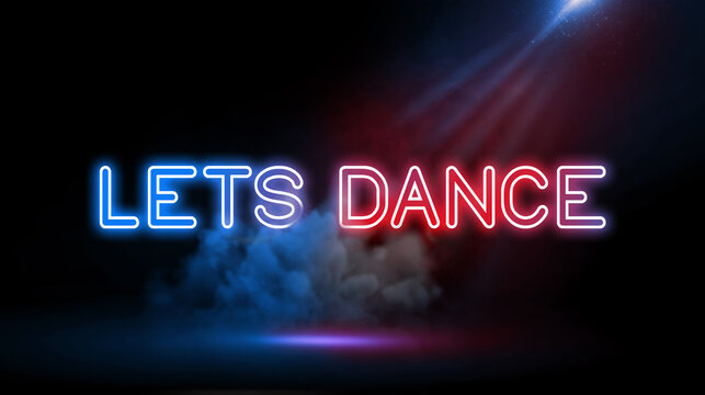 WORD LET'S DANCE ON WALL, Studio room environment with smoke and spotlight.