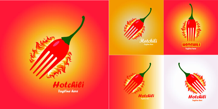Red hot chili pepper logo design. Fire chili for restaurant and food shop. Hot chili logo with different option. Logo template for print.