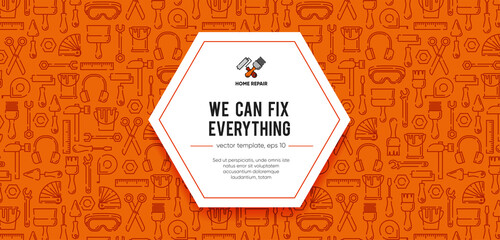 Set of banners with working tools pattern for home repair, building, construction, renovation. Сoncept illustration set, for banner, landing page, mobile app. Vector template with outline icons.