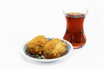 traditional Eastern Turkish sweet baklava on a decorative plate