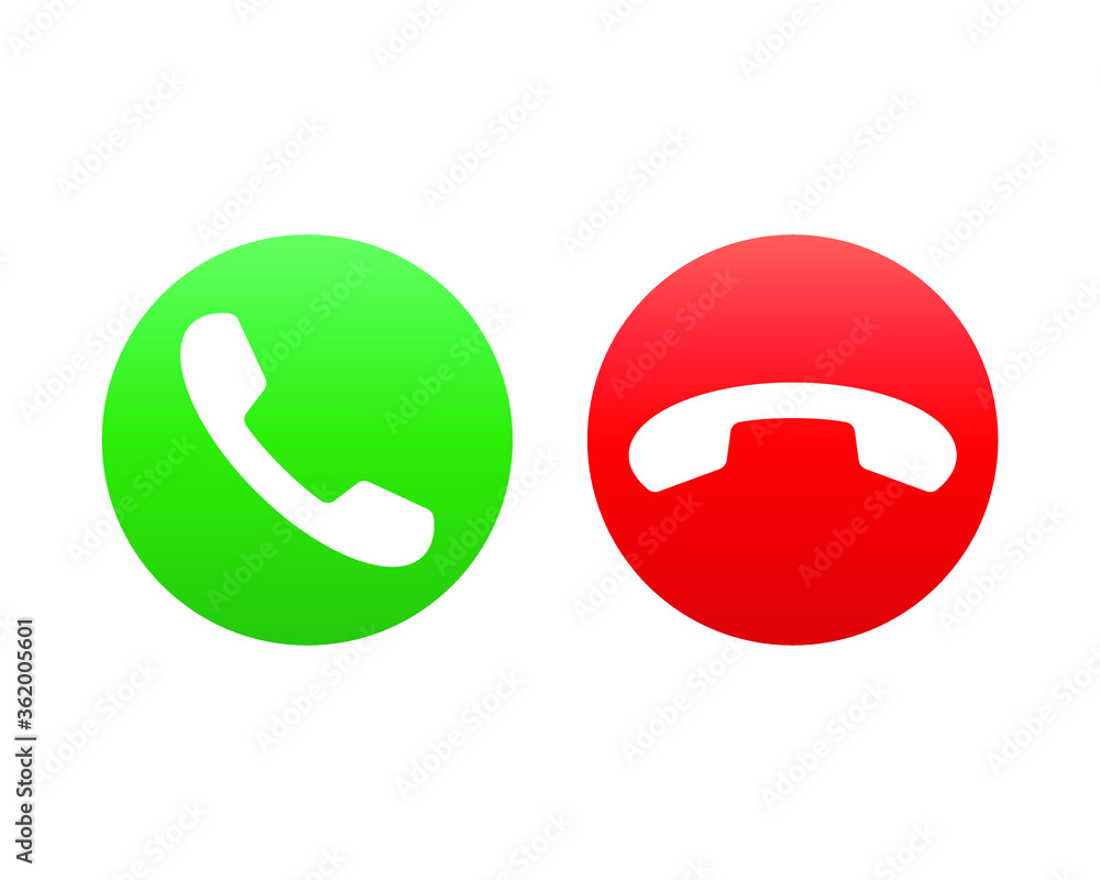 Poster phone icon set. call application symbol collection. green and red round button. flat interface logo.