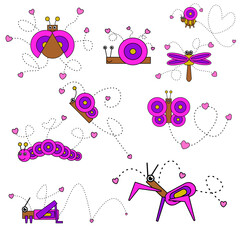 The cute colorful insects isolated on the white background. ( vector )
