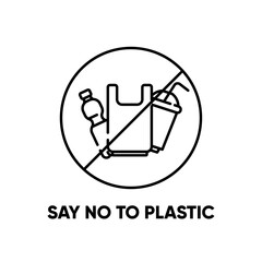 Say no to plastic. Eco problem banner with restrictive sign. Vector illustration. Plastic pollution problem.