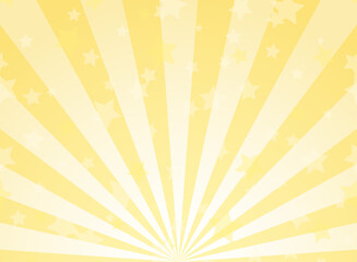 Sunlight horizontal background. Golden yellow color burst background with shining stars.